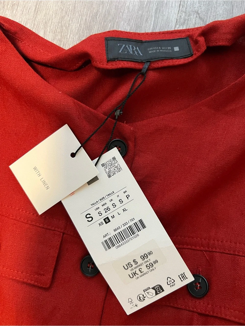 Zara Rust Red linen Sleeveless Wide-Leg Jumpsuit playsuit with Tie Waist